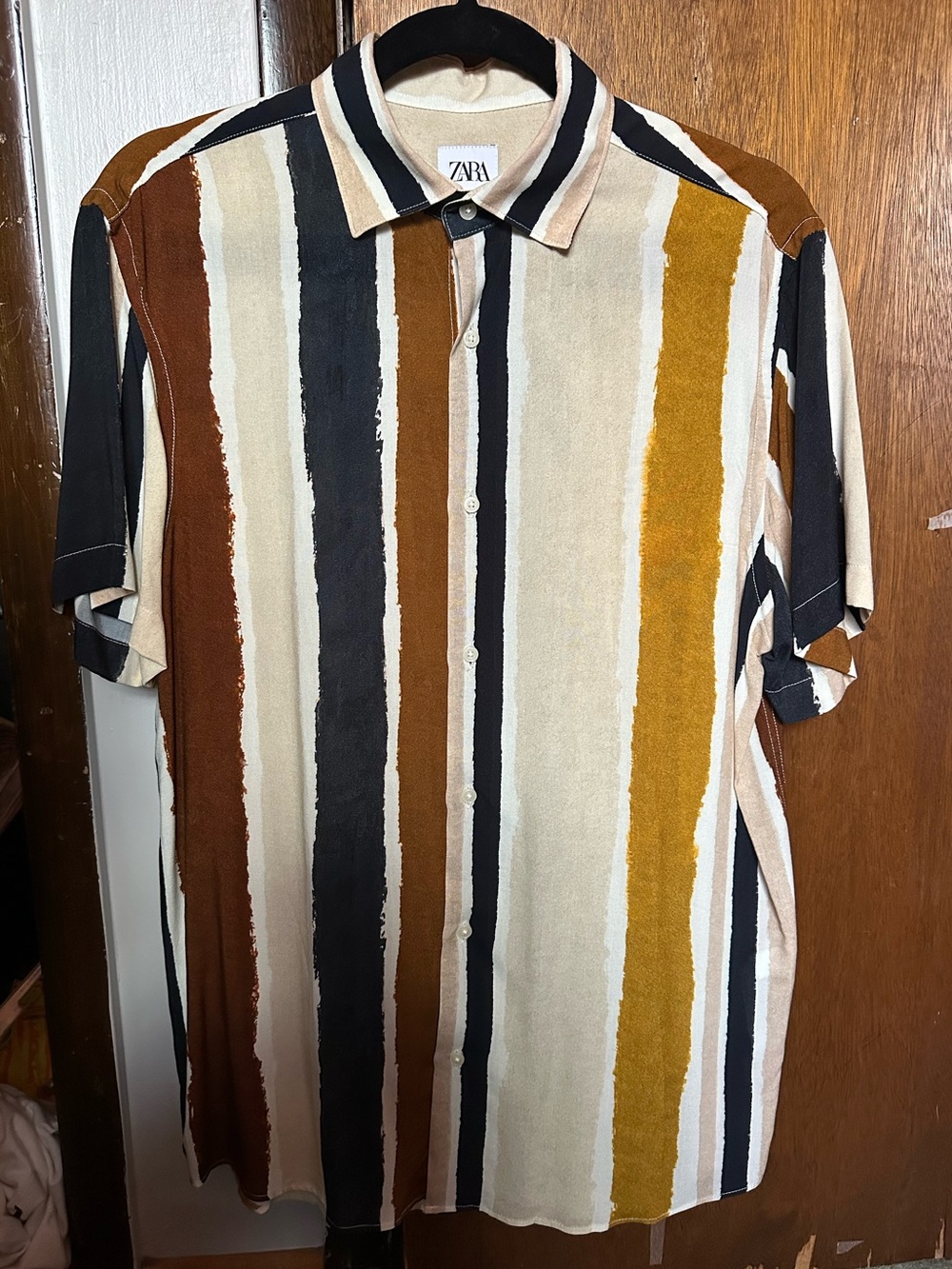 ZARA Men's Vertical Stripe Button-Up Shirt